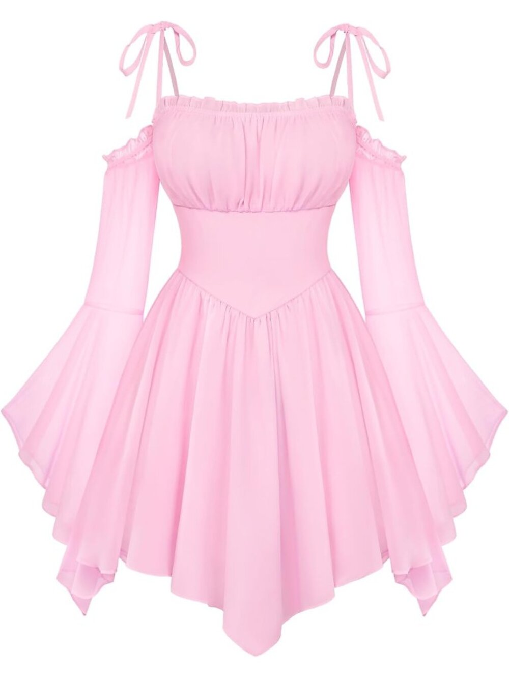 Women's Light Pink Off Shoulder Fairy A LINE Boho Corset With Pockets Dress